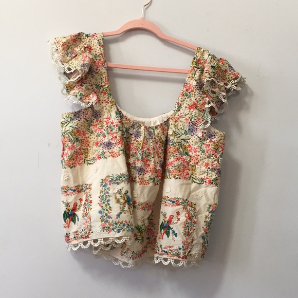 NWT Farm Rio Women's Floral Embroidered Blouse Square Neck Size M Multicolor - Picture 6 of 10